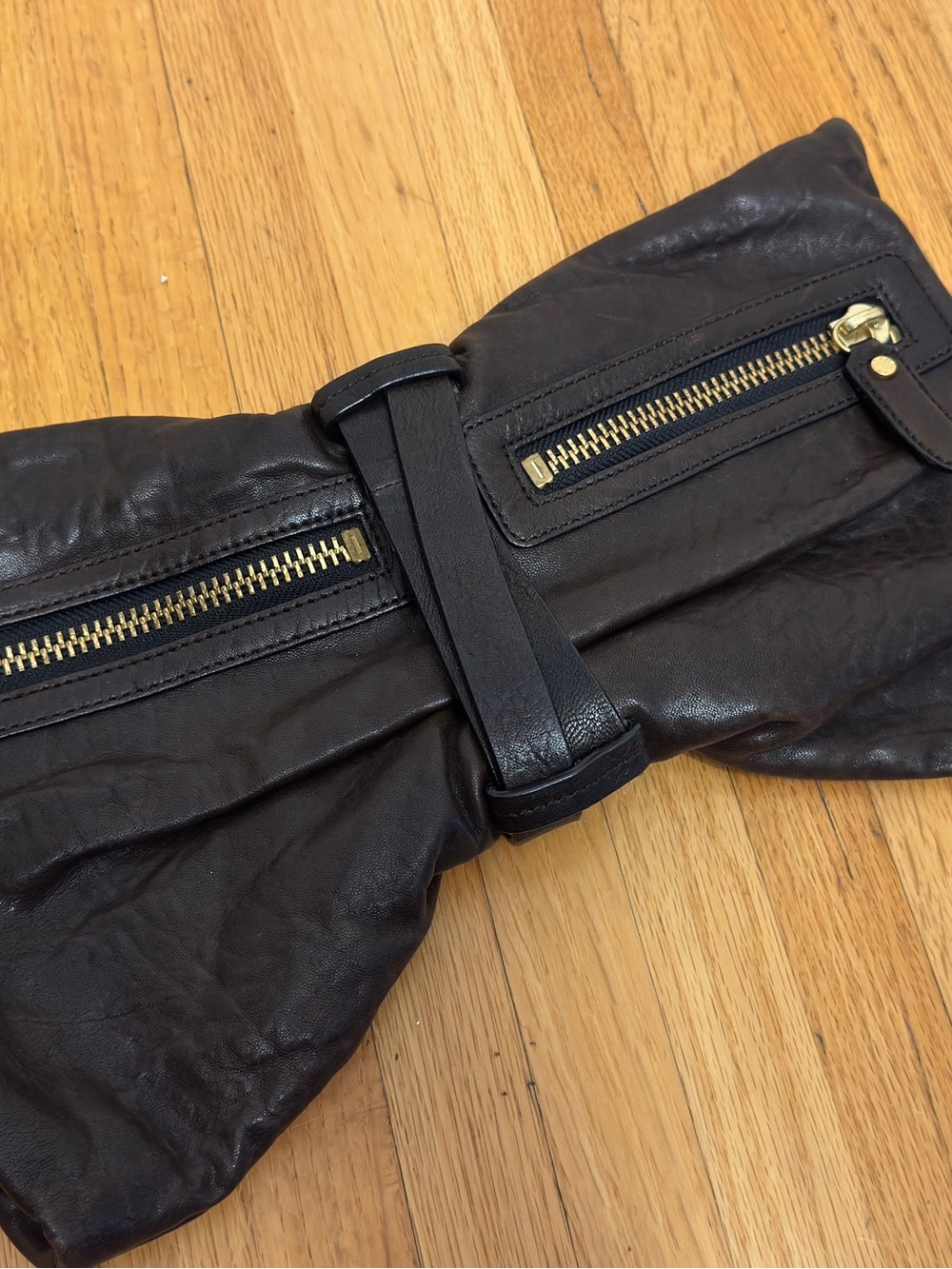 BCBGMAXAZRIA Brown Leather Bow Clutch